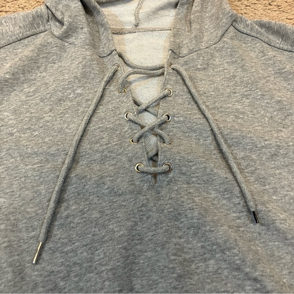 Lace-Up Women's Hoodie XL Sweatshirt Gray - Picture 2 of 6